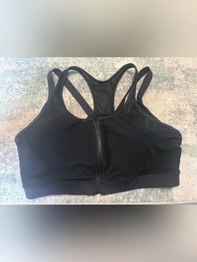 Yvette Front Zip Sports Bra Racerback Black 2XL+ New without tags